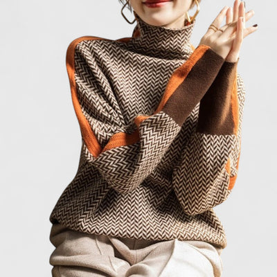 Erin - Turtleneck Jumper with Bold Contrasting Stripes