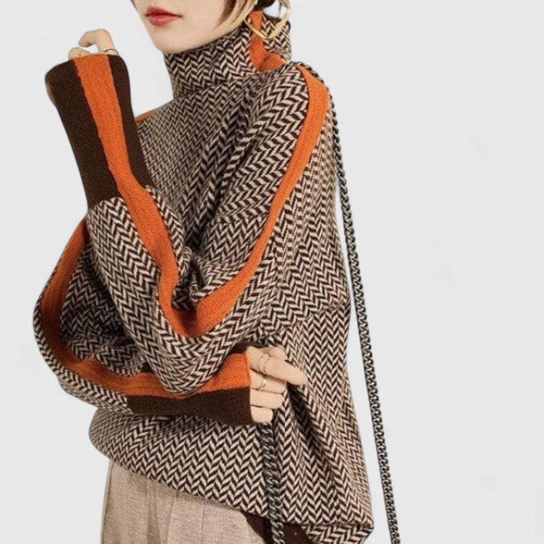 Erin - Turtleneck Jumper with Bold Contrasting Stripes