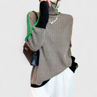 Erin - Turtleneck Jumper with Bold Contrasting Stripes