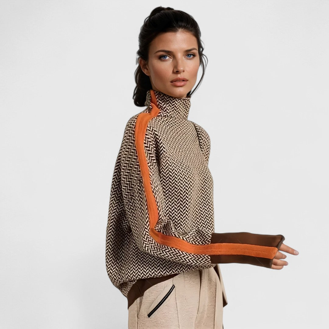 Erin - Turtleneck Jumper with Bold Contrasting Stripes