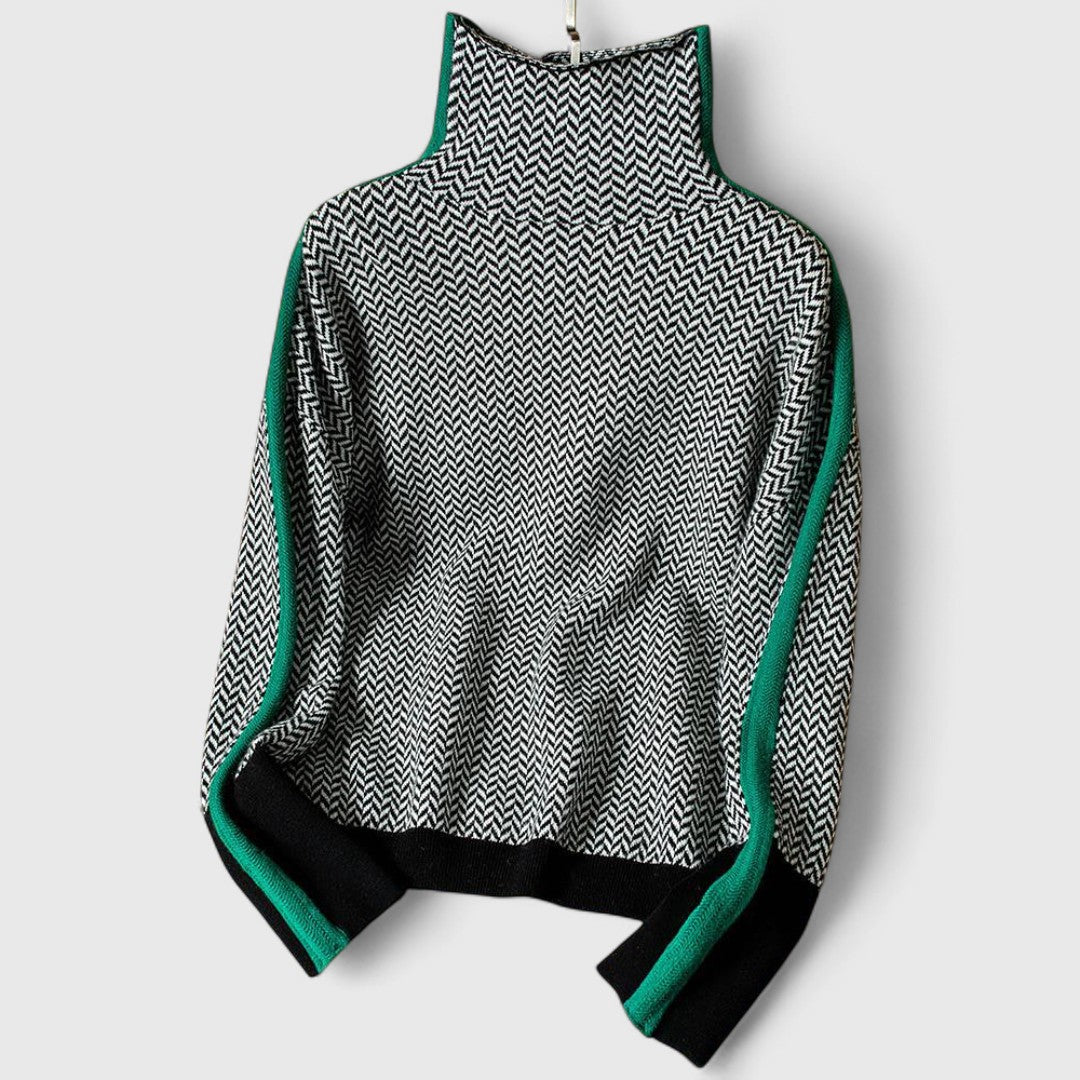 Erin - Turtleneck Jumper with Bold Contrasting Stripes